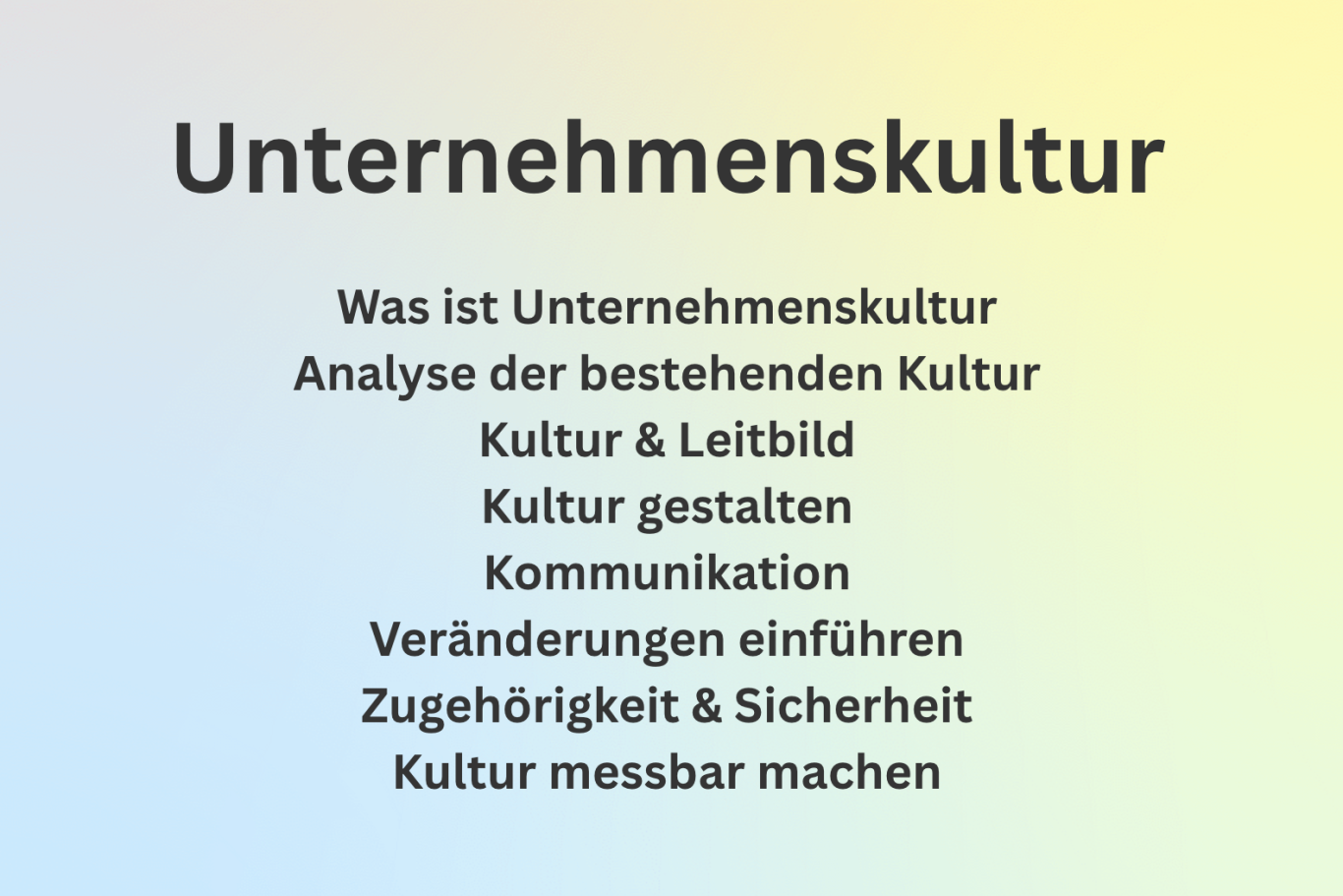 Text auf pastellfarbenem Hintergrund: Themen zur Unternehmens- und Kulturentwicklung.